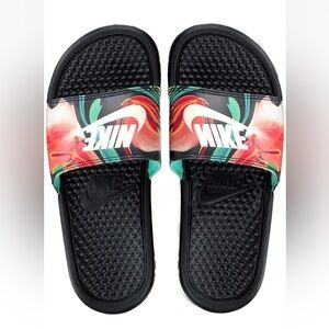 Nike Black and Multicolor Floral Slides